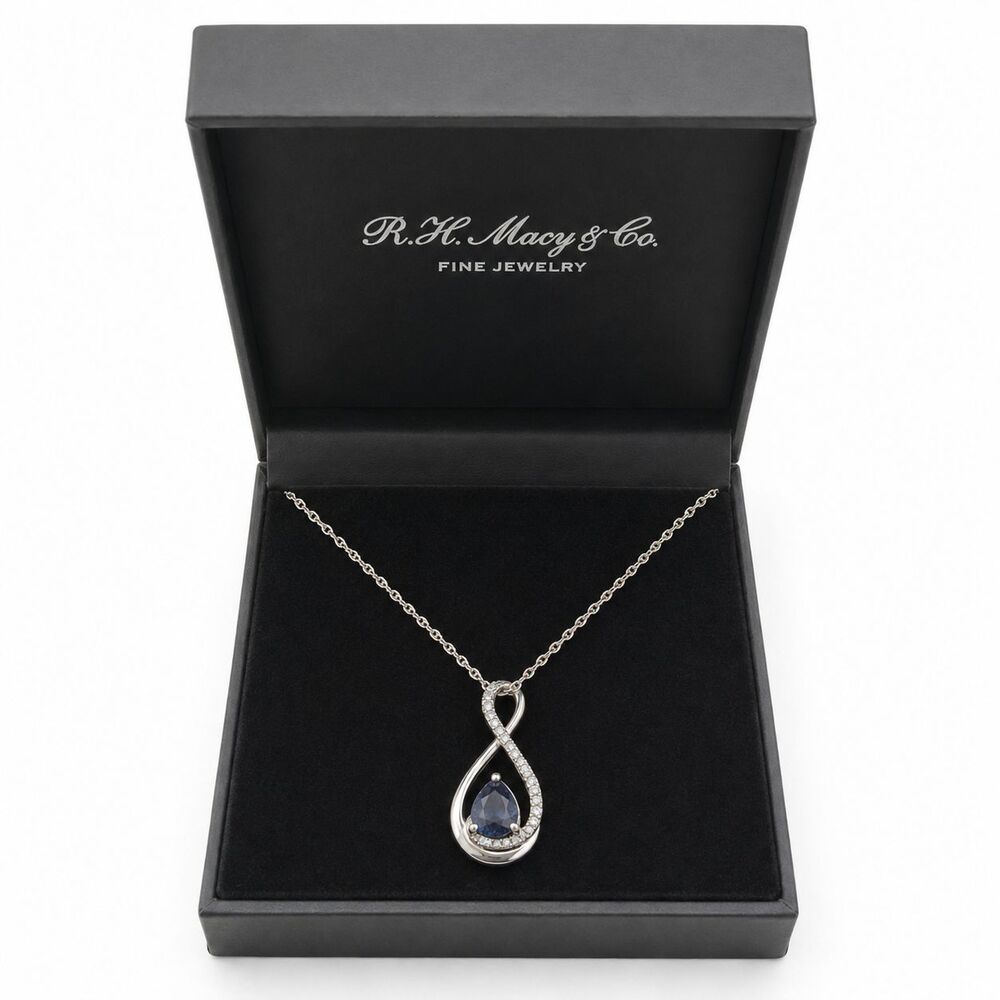 Natural Blue Sapphire Diamond 925 Sterling Silver Infinity Necklace Macy Box